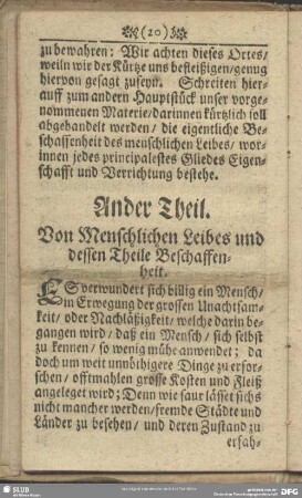 Ander Theil. Von Menschlichen Leibes und dessen Theile Beschaffenheit