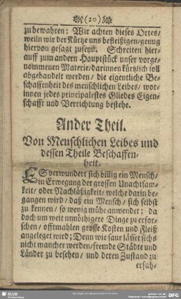 Ander Theil. Von Menschlichen Leibes und dessen Theile Beschaffenheit