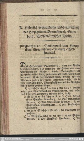 B. Historisch geographische Erdbeschreibung des Herzogthums Braunschweig-Lüneburg, Wolfenbüttelschen Theils