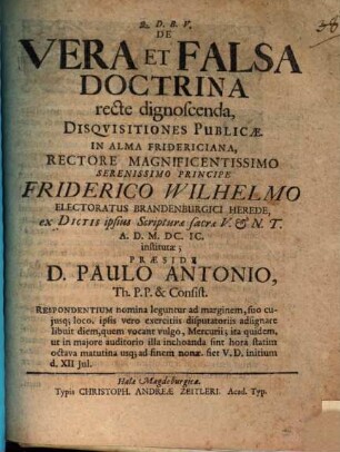 De vera et falsa doctrina recte dignoscenda disquisitiones publicae