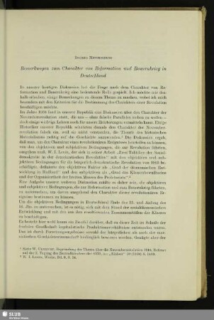 Bemerkungen zum Charakter von Reformation und Bauernkrieg in Deutschland