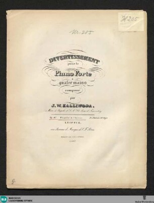 Divertissement pour le piano forte à quatre mains : Op. 47