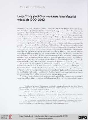 Losy Bitwy pod Grunwaldem Jana Matejki w latach 1999 - 2012