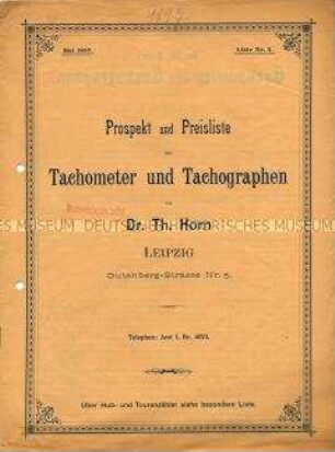 Prospekt und Preisliste über Tachometer und Tachographen Dr. Th. Horn / Liste Nr. 5.