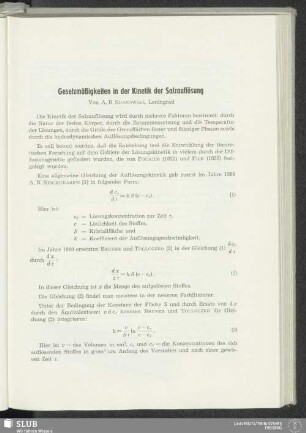 Gesetzmäßigkeiten in der Kinetik der Salzauflösung