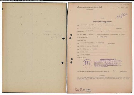 Entnazifizierung Heinrich Wellmann , geb. 07.03.1895 (Steiger)