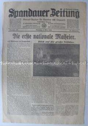 Tageszeitung "Spandauer Zeitung" zum 1. Mai als "Tag der nationalen Arbeit"