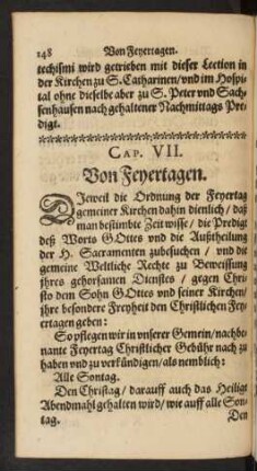 Cap. VII. Von Feyertagen