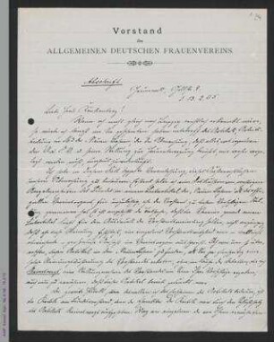 Brief von Helene Lange an Elsbeth Krukenberg - Abschrift