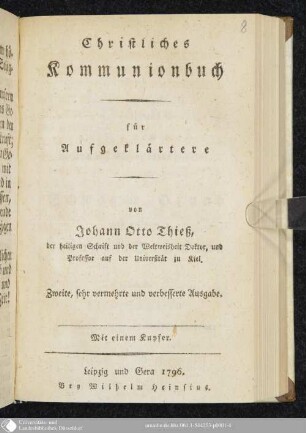 Christliches Kommunionbuch für Aufgeklärtere