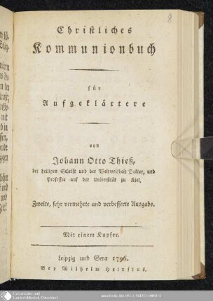 Christliches Kommunionbuch für Aufgeklärtere