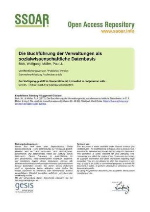 Die Buchführung der Verwaltungen als sozialwissenschaftliche Datenbasis