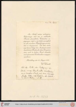 Brief von Wilhelm Wundt an Wilhelm-Wundt-Schule (Mannheim)