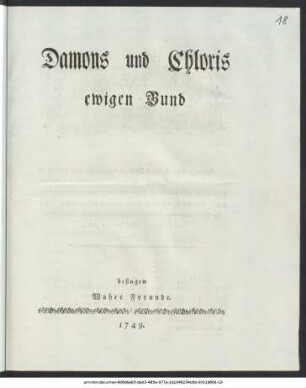 Damons und Chloris ewigen Bund besingen Wahre Freunde