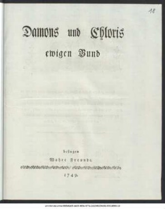 Damons und Chloris ewigen Bund besingen Wahre Freunde