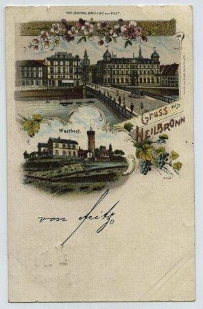 Mehrbildkarte, 2 Motive: Neckarbrücke mit Post, Wartberg