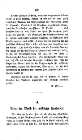 Ueber den Werth der weiblichen Handarbeit