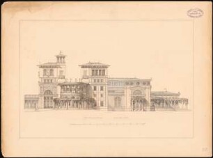 Rekonstruktion der Villa Laurentinum bei Ostia nach der Beschreibung Plinius des Jüngeren: Aufriss der nordwestlichen Fassade