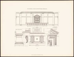 Neues Stadthaus, Berlin: Grundriss, Innenansicht, Details Sitzungssaal 2.OG (aus: Neubauten der Stadt Berlin, Bd. X, 1911)