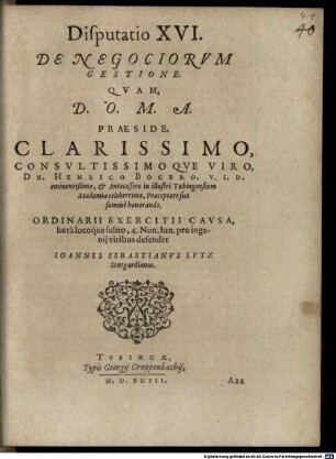 Classis II. disp. XVI. de negociorum gestione