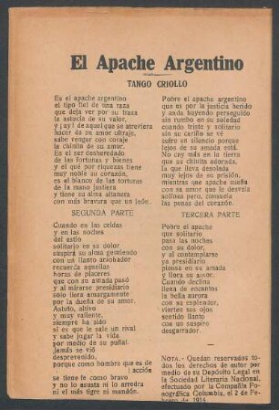 El Apache Argentino : Tango criollo