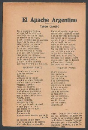 El Apache Argentino : Tango criollo
