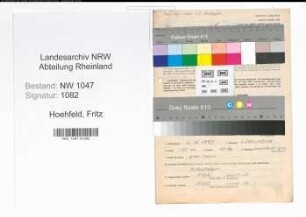 Entnazifizierung Fritz Hoehfeld , geb. 05.11.1895 (Lehrer)