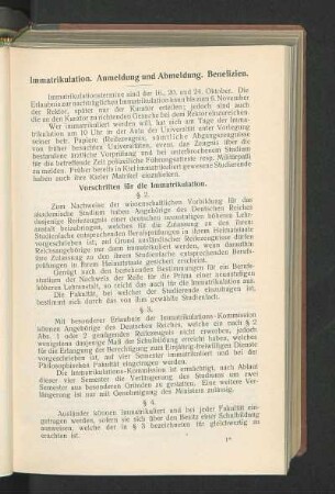 Immatrikulation. ANmeldung und Abmeldung. Benefizien.