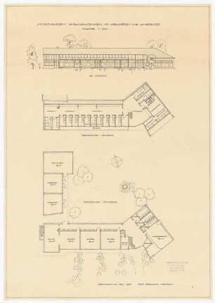 Siedlung Hinrichssegen, Bruckmühl Lehrlingswohnheim und Kindergarten: Grundrisse, Ansicht 1:200