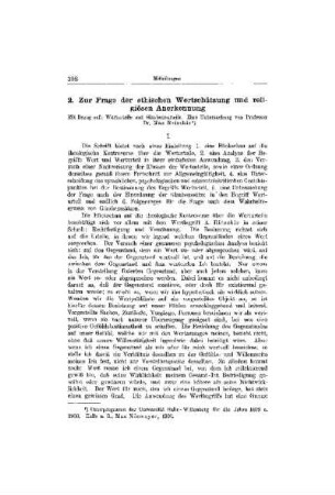 Zur Frage der ethischen Wertschätzung und religiösen Anerkennung