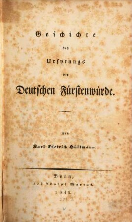 Geschichte des Ursprungs der deutschen Fürstenwürde