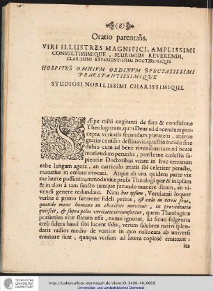 Oratio parentalis. VIRI ILLUSTRES MAGNIFICI, ...