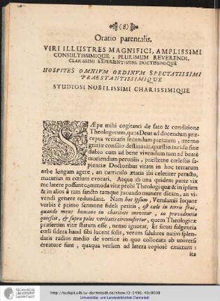 Oratio parentalis. VIRI ILLUSTRES MAGNIFICI, ...