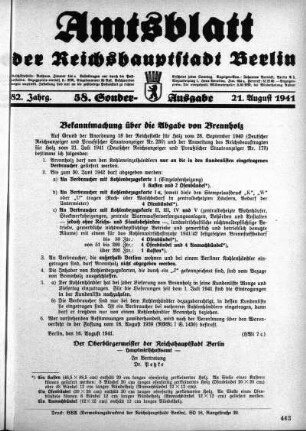 58. Sonderausgabe, 21. August 1941