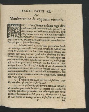 Exercitatio XII. De Mansuetudine & cognatis virtutib.