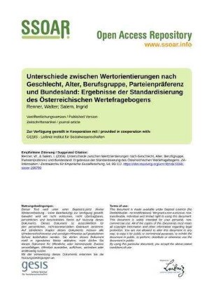 Unterschiede zwischen Wertorientierungen nach Geschlecht, Alter, Berufsgruppe, Parteienpräferenz und Bundesland: Ergebnisse der Standardisierung des Österreichischen Wertefragebogens