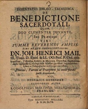 Dissertatio Ebraeo-Talmudica De Benedictione Sacerdotali