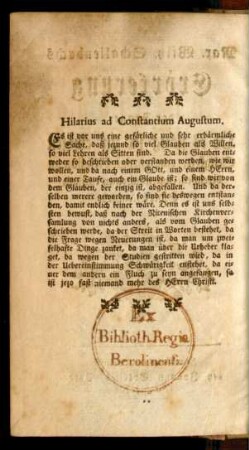 Hilarius ad Constantium Augustum