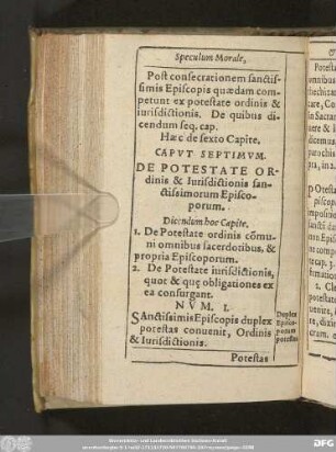 Caput Septimum. De Potestate Ordinis & Iurisdictionis sanctissimorum Episcoporum.