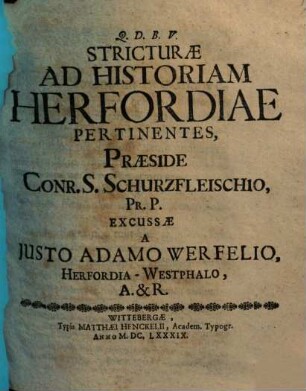 Stricturae Ad Historiam Herfordiae Pertinentes