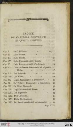 Indice de capitoli contenuti in questo libretto