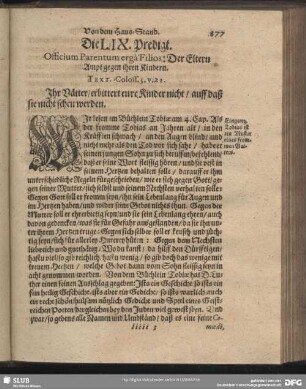 Die LIX. Predigt. Officium Parentum erga Filios: Der Eltern Ampt gegen ihren Kindern