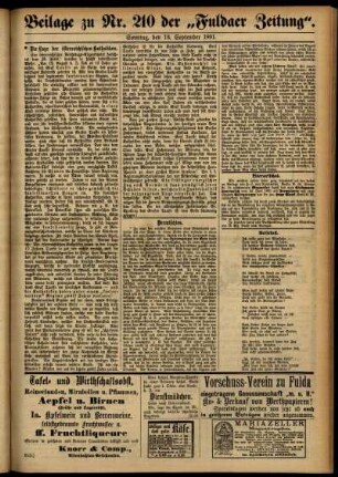 Zweite Ausgabe vom Sonntag, den 13. September 1891.