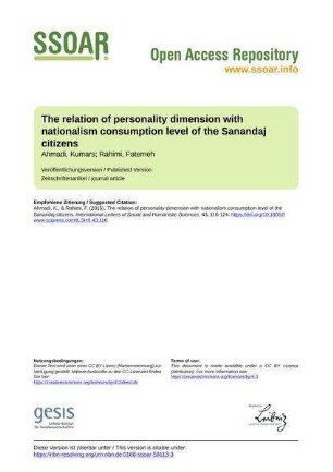 The relation of personality dimension with nationalism consumption level of the Sanandaj citizens