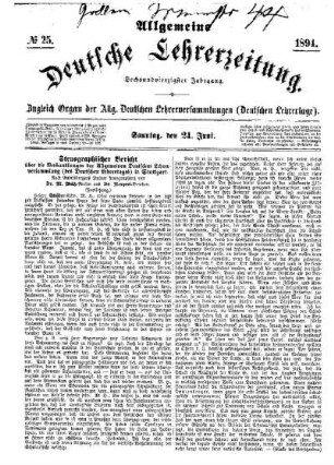 Stenographischer Bericht über die Verhandlungen der Allgemeinen Deutschen Lehrerversammlung (des Deutschen Lehrertages) in Stuttgart. (Fortsetzung)