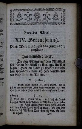 XIV. Betrachtung. Pilati Weib gibt Jesu das Zeugnis der Unschuld.