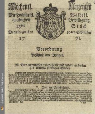 23tes Stück, Dienstags den 10ten September 1771