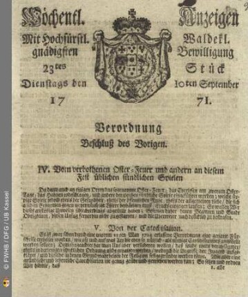 23tes Stück, Dienstags den 10ten September 1771