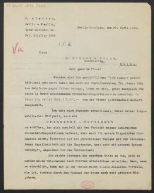 Brief an B. Schott's Söhne : 27.04.1926