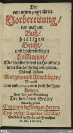 Vorbereitung zur Buße, Beichte und Communion